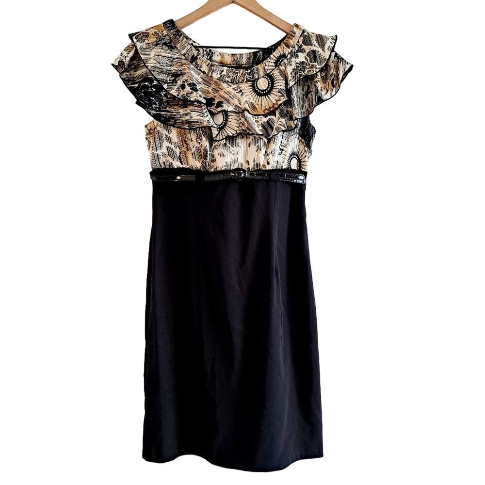 Alyx Ruffled Neckline Belted Sheath Dress